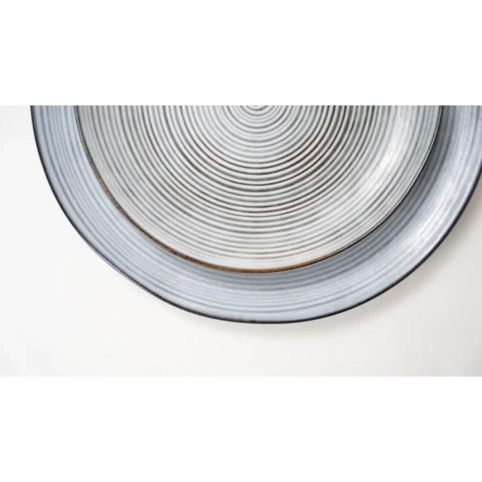Blue Spiral Dinner Plates with Brown Rim