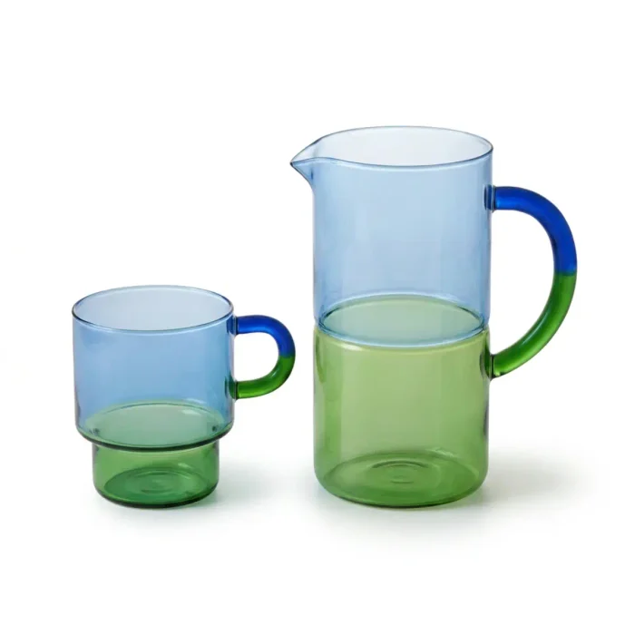 Borosilicate Stackable Glass Mug (Blue/Green)