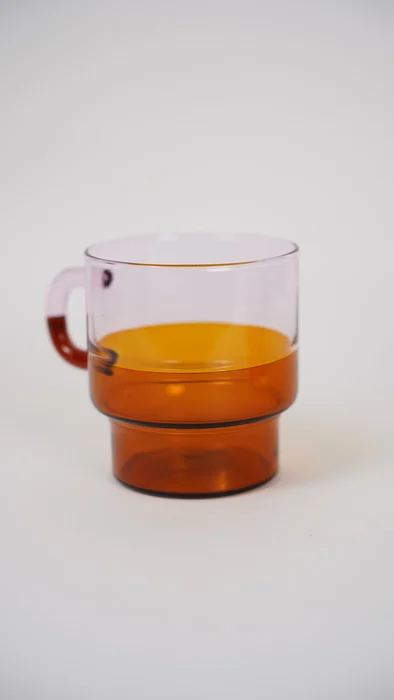 Borosilicate Stackable Glass Mug (Pink/Amber)
