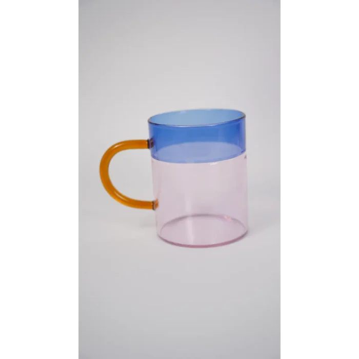 Borosilicate Straight Glass Mug (Blue/Pink)