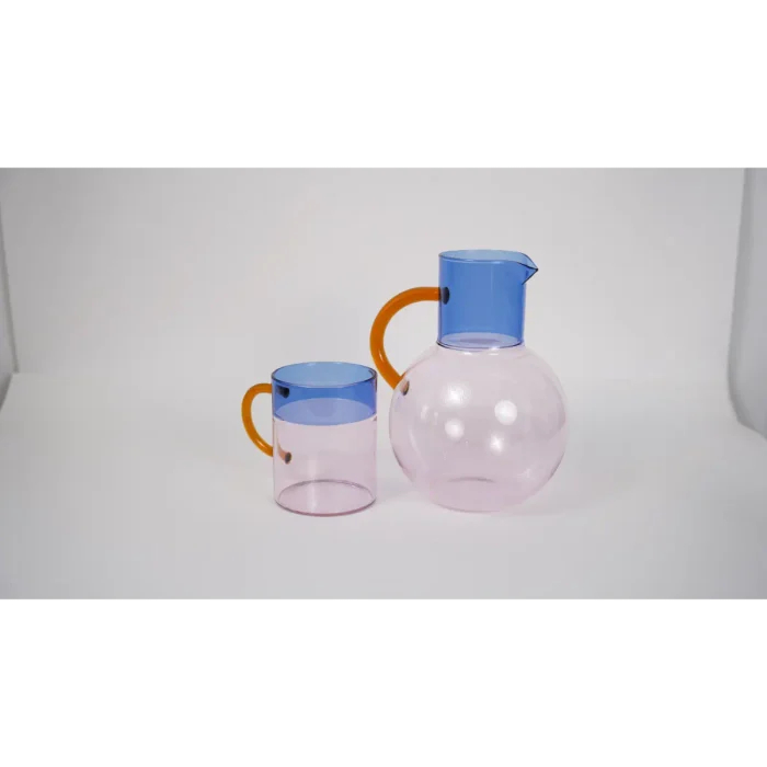 Borosilicate Straight Glass Mug (Blue/Pink)