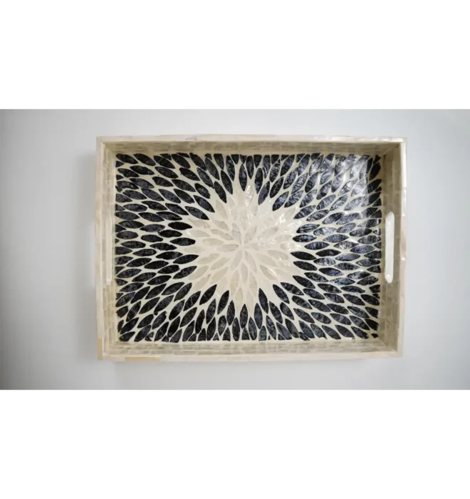 Large Beige and Black Shell Tray Set