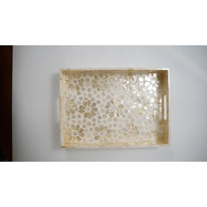 Large Beige Flower Shell Tray Set