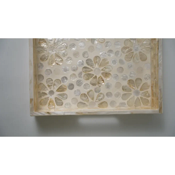 Large Beige Flower Shell Tray Set