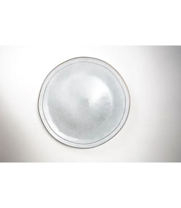 Light Gray Dinner Plate with One Brown Circle and Brown Rim