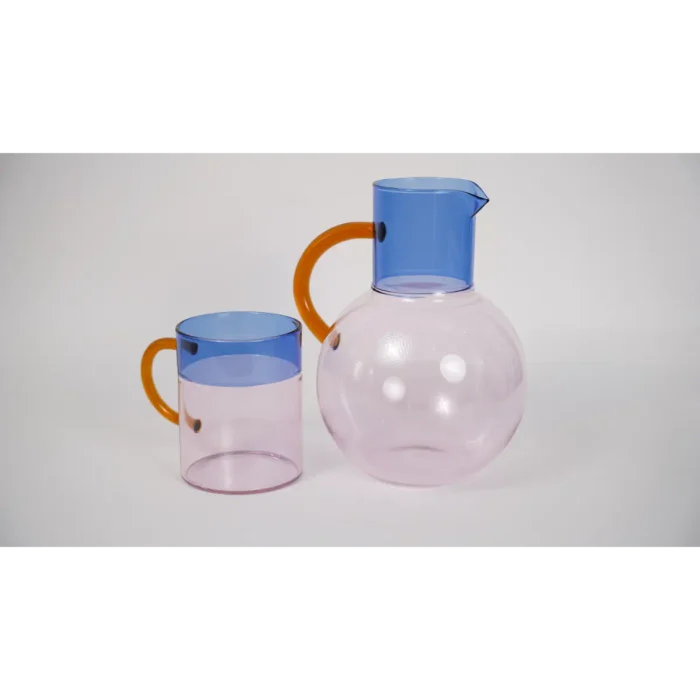 Round Glass Pitcher (Blue/Pink)